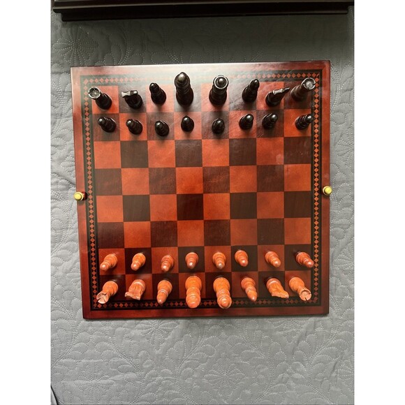 The BOMBAY Company Deluxe Game Checkers Backgammon Chess Wooden Box Set 16x16x7 - Picture 6 of 11